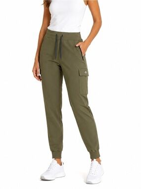 RiaGed Women’s Olive Green Cargo Jogger Pants Stretch Drawstring Size M